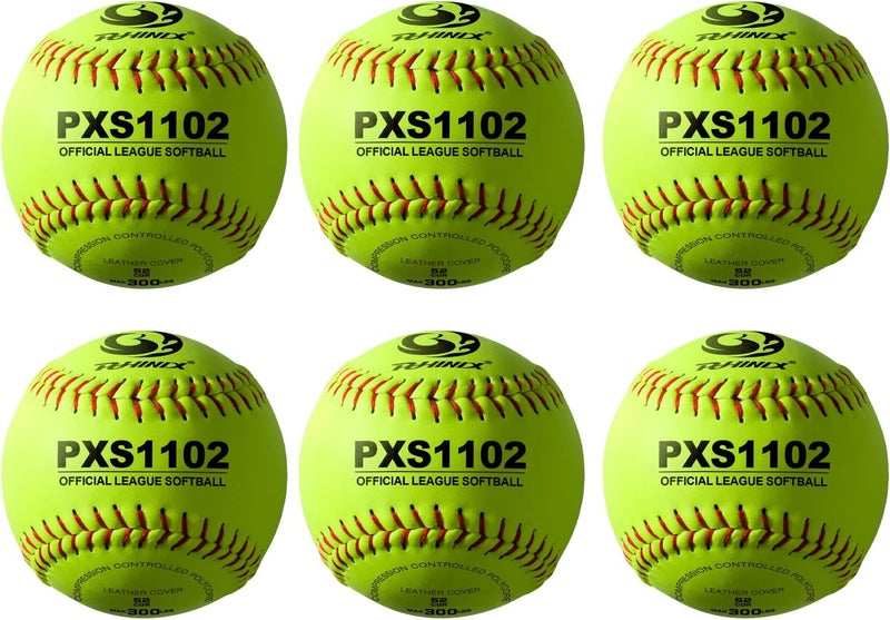 PHINIX Slow-Pitch Split Leather Softballs Professional Quality Practice Competitions 11" & 12" Options (COR .52 / Comp.300) - Image 1